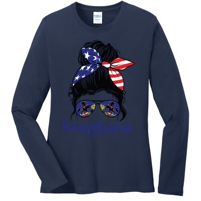 Pennsylvania Girl Pennsylvania Flag State Girlfriend Messy Ladies Long Sleeve Shirt