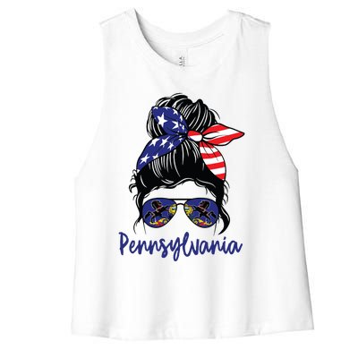 Pennsylvania Girl Pennsylvania Flag State Girlfriend Messy Women's Racerback Cropped Tank