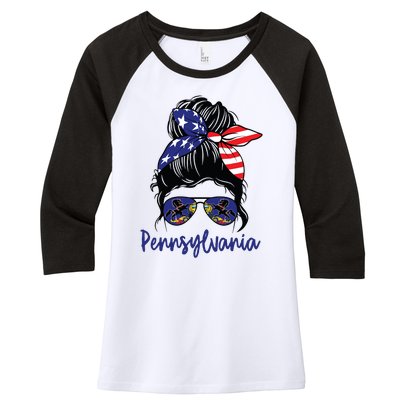 Pennsylvania Girl Pennsylvania Flag State Girlfriend Messy Women's Tri-Blend 3/4-Sleeve Raglan Shirt