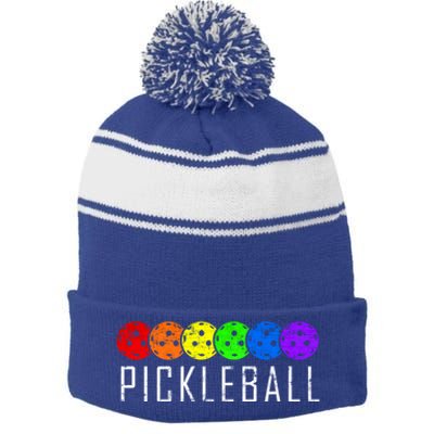 Pickleball Gift Stripe Pom Pom Beanie