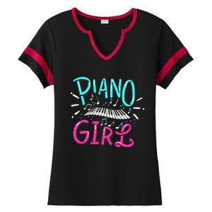 Piano Girl Pianist Music Notes Gift Ladies Halftime Notch Neck Tee