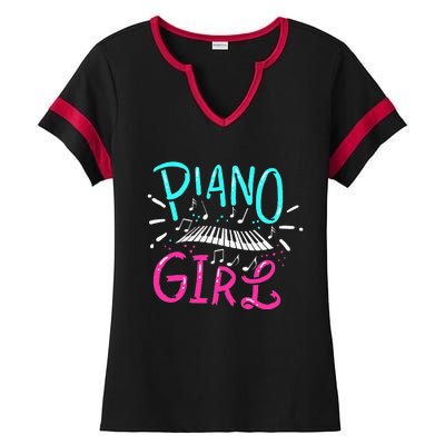 Piano Girl Pianist Music Notes Gift Ladies Halftime Notch Neck Tee