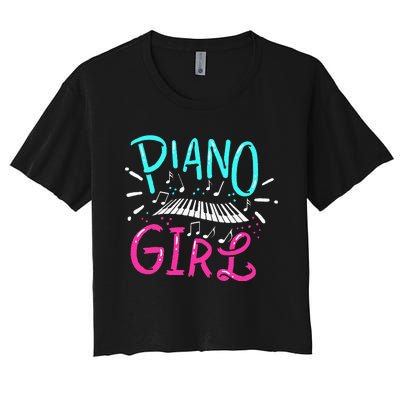 Piano Girl Pianist Music Notes Gift Women's Crop Top Tee