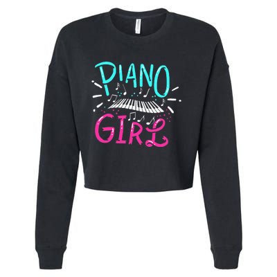 Piano Girl Pianist Music Notes Gift Cropped Pullover Crew