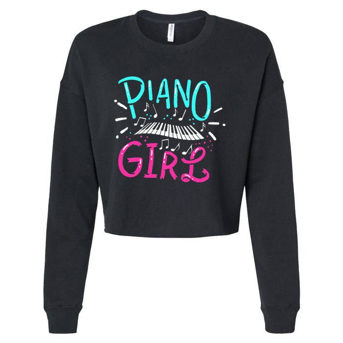 Piano Girl Pianist Music Notes Gift Cropped Pullover Crew