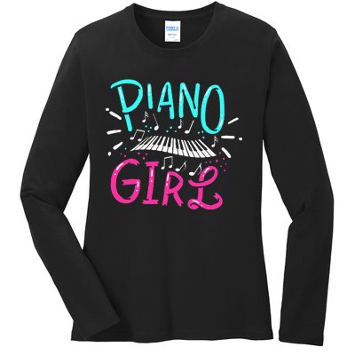 Piano Girl Pianist Music Notes Gift Ladies Long Sleeve Shirt