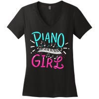 Piano Girl Pianist Music Notes Gift Women's V-Neck T-Shirt