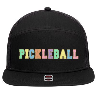 Pickleball Gift Pastel Varsity Letters Gift 7 Panel Mesh Trucker Snapback Hat