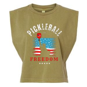 Pickleball GiftFunny Pickleball Tee Pickleball and Freedom Garment-Dyed Women's Muscle Tee