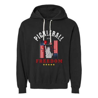 Pickleball GiftFunny Pickleball Tee Pickleball and Freedom Garment-Dyed Fleece Hoodie