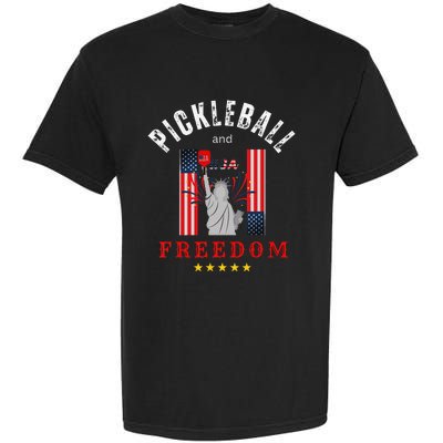 Pickleball GiftFunny Pickleball Tee Pickleball and Freedom Garment-Dyed Heavyweight T-Shirt