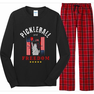 Pickleball GiftFunny Pickleball Tee Pickleball and Freedom Long Sleeve Pajama Set