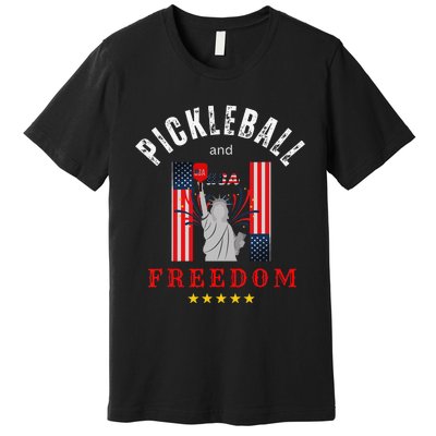 Pickleball GiftFunny Pickleball Tee Pickleball and Freedom Premium T-Shirt