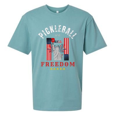 Pickleball GiftFunny Pickleball Tee Pickleball and Freedom Sueded Cloud Jersey T-Shirt