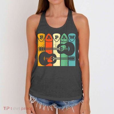 Papaw Guitar Pick Gift Guitar Player Grandpa Retro Guitarist Women's Knotted Racerback Tank