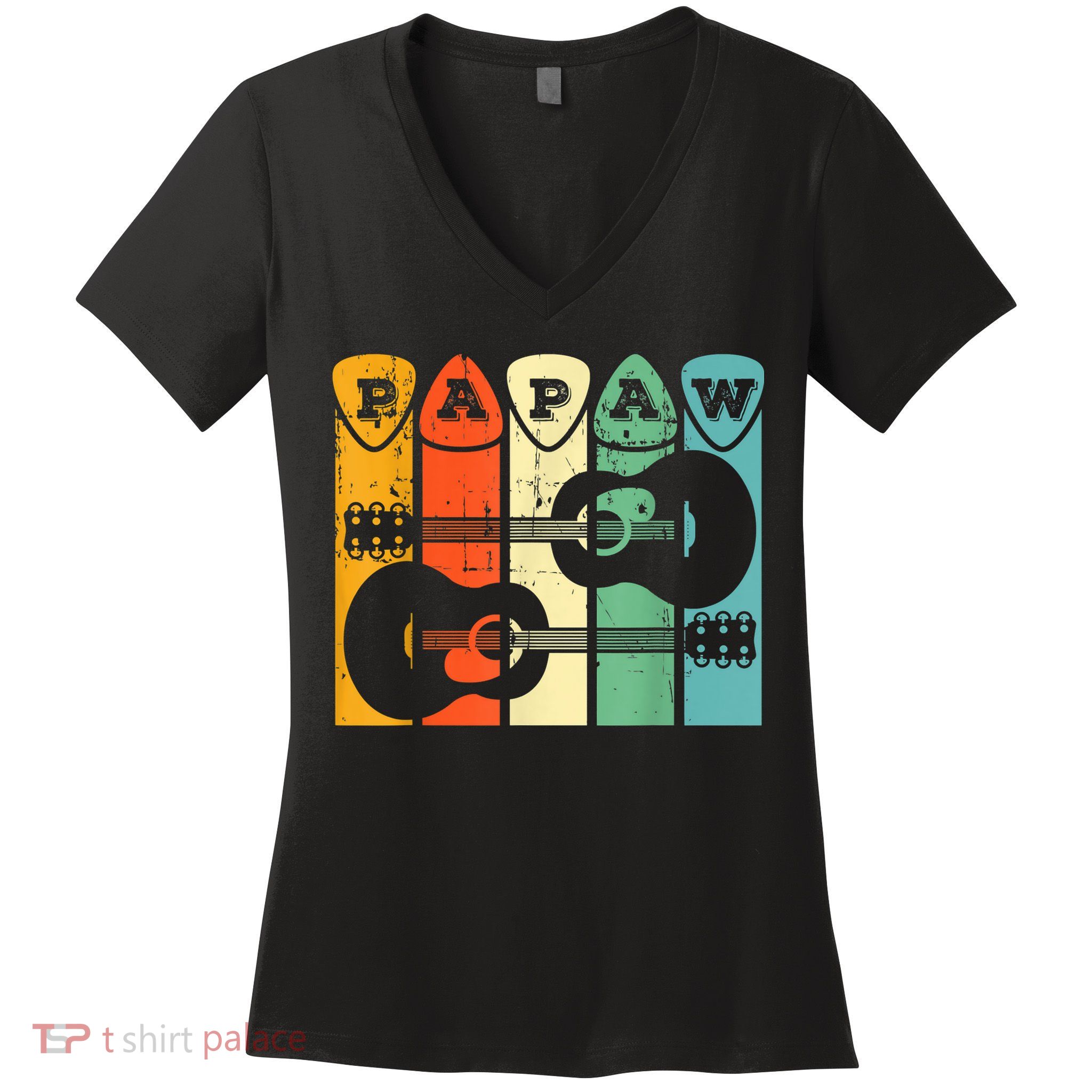 Papaw Guitar Pick Gift Guitar Player Grandpa Retro Guitarist Women's V-Neck T-Shirt