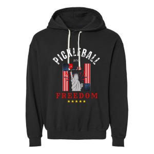 Pickleball GiftFunny Pickleball Pickleball And Freedom Garment-Dyed Fleece Hoodie