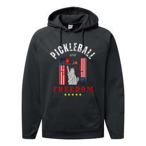 Pickleball GiftFunny Pickleball Pickleball And Freedom Performance Fleece Hoodie