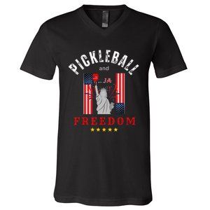 Pickleball GiftFunny Pickleball Pickleball And Freedom V-Neck T-Shirt