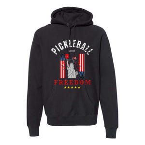 Pickleball GiftFunny Pickleball Pickleball And Freedom Premium Hoodie