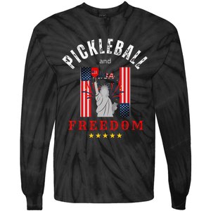 Pickleball GiftFunny Pickleball Pickleball And Freedom Tie-Dye Long Sleeve Shirt