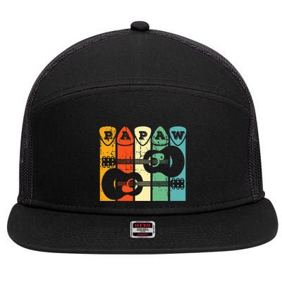 Papaw Guitar Pick Gift Guitar Player Grandpa Retro Guitarist 7 Panel Mesh Trucker Snapback Hat