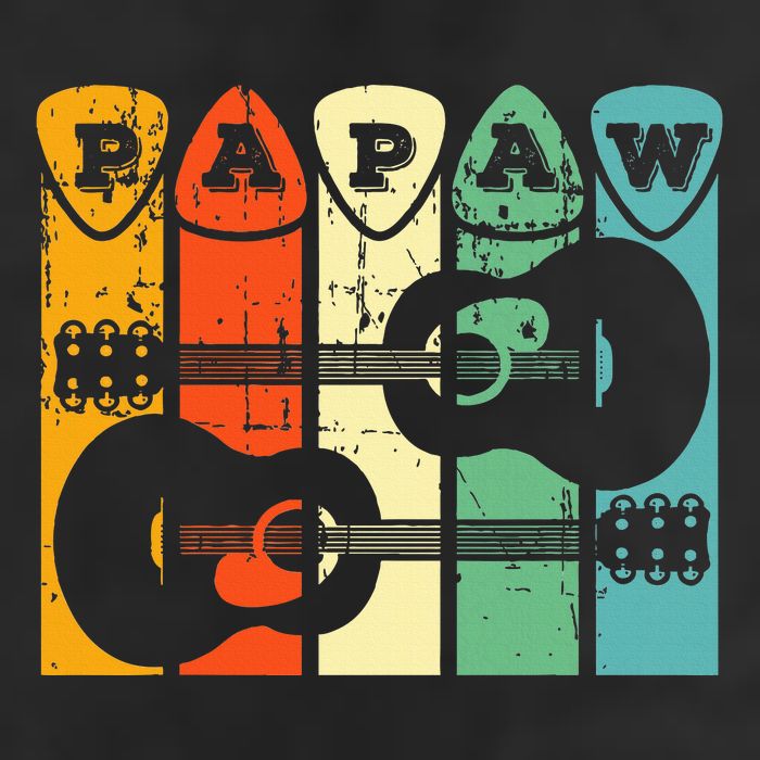 Papaw Guitar Pick Gift Guitar Player Grandpa Retro Guitarist 7 Panel Mesh Trucker Snapback Hat