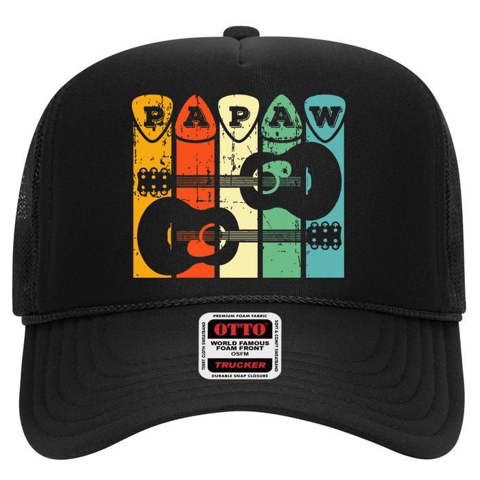 Papaw Guitar Pick Gift Guitar Player Grandpa Retro Guitarist High Crown Mesh Back Trucker Hat