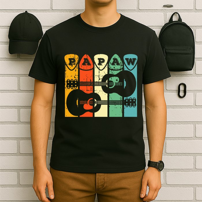 Papaw Guitar Pick Gift Guitar Player Grandpa Retro Guitarist T-Shirt