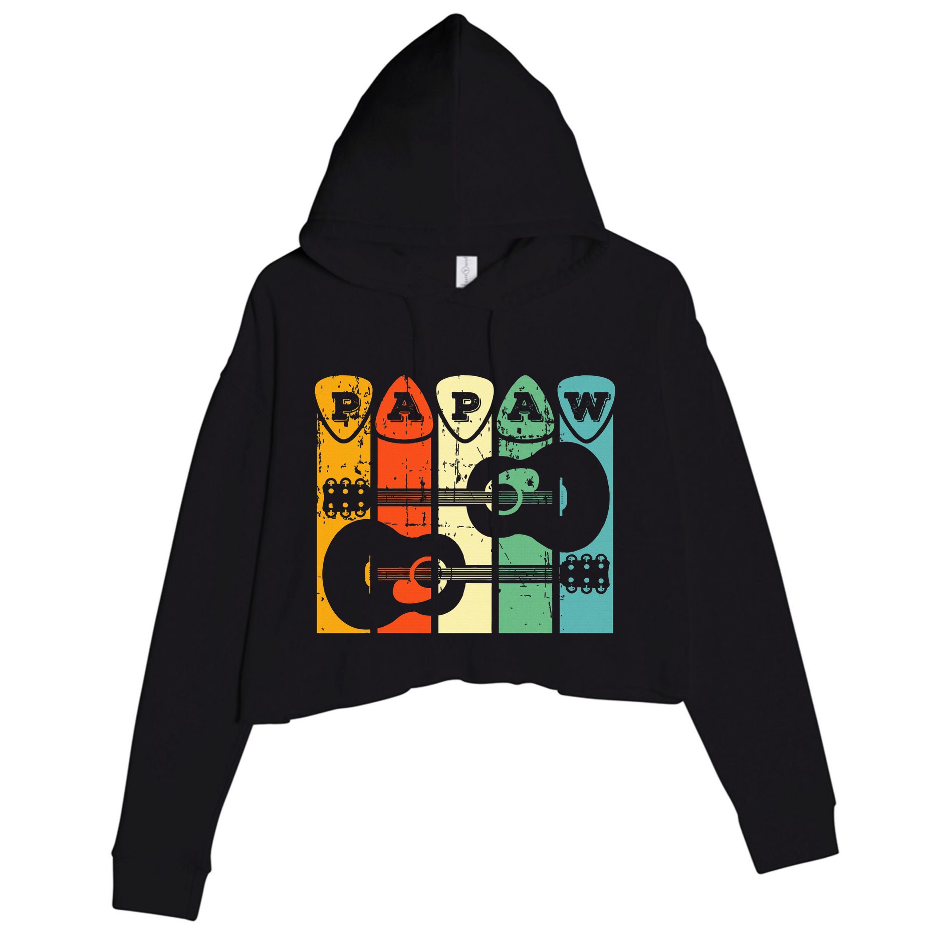 Papaw Guitar Pick Gift Guitar Player Grandpa Retro Guitarist Crop Fleece Hoodie