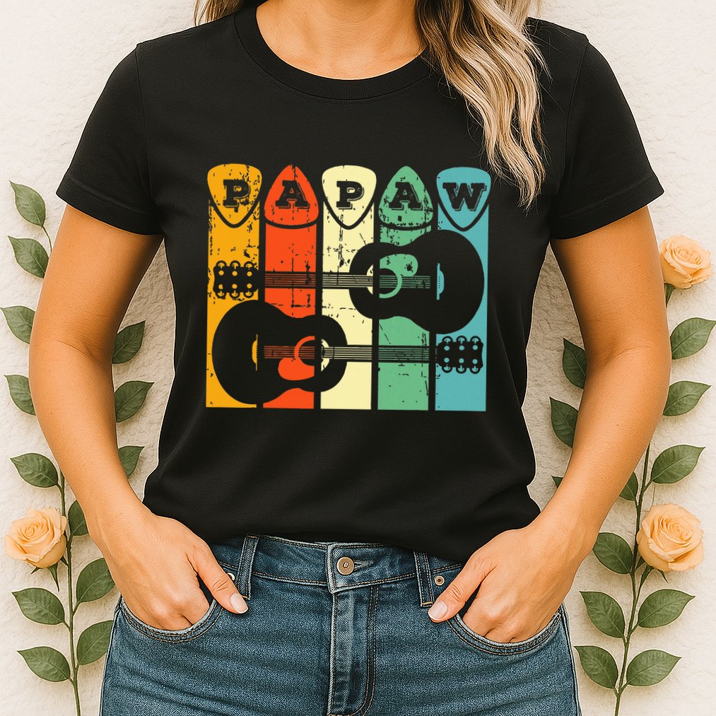 Papaw Guitar Pick Gift Guitar Player Grandpa Retro Guitarist Womens T-Shirt
