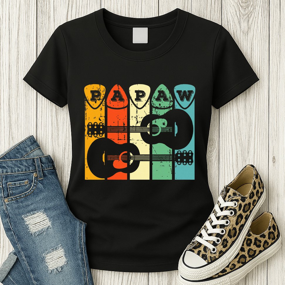 Papaw Guitar Pick Gift Guitar Player Grandpa Retro Guitarist Womens T-Shirt