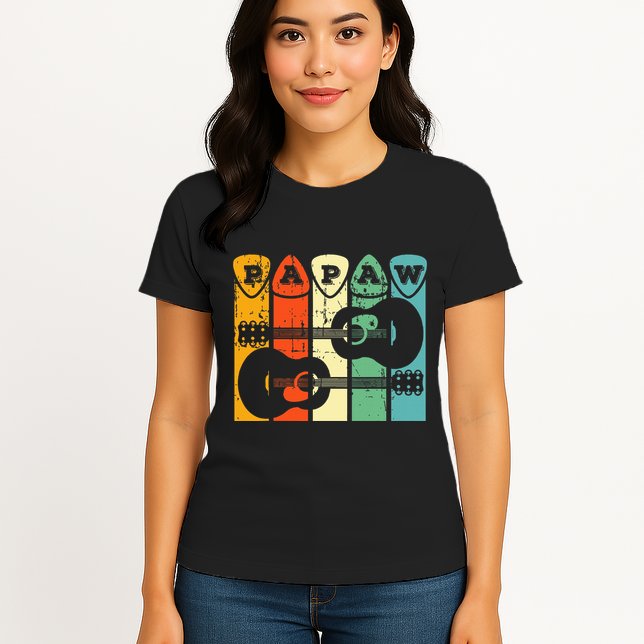 Papaw Guitar Pick Gift Guitar Player Grandpa Retro Guitarist Womens T-Shirt