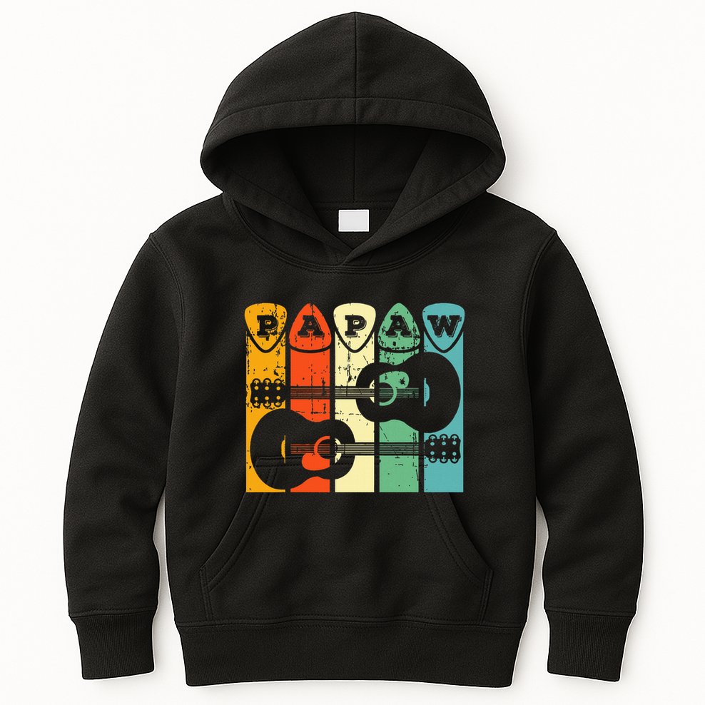 Papaw Guitar Pick Gift Guitar Player Grandpa Retro Guitarist Kids Hoodie