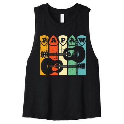 Papaw Guitar Pick Gift Guitar Player Grandpa Retro Guitarist Women's Racerback Cropped Tank