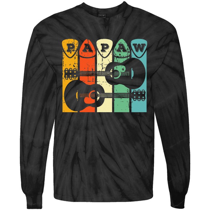 Papaw Guitar Pick Gift Guitar Player Grandpa Retro Guitarist Tie-Dye Long Sleeve Shirt