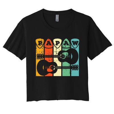 Papaw Guitar Pick Gift Guitar Player Grandpa Retro Guitarist Women's Crop Top Tee