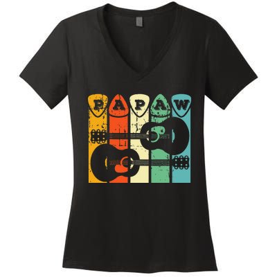 Papaw Guitar Pick Gift Guitar Player Grandpa Retro Guitarist Women's V-Neck T-Shirt