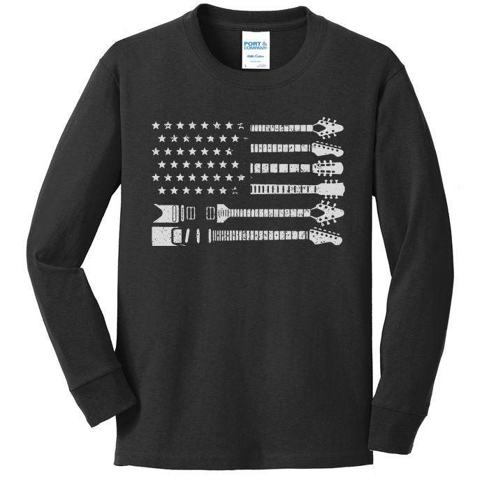 Patriotic Guitar Player Gift American Flag Guitarist Vintage Kids Long Sleeve Shirt