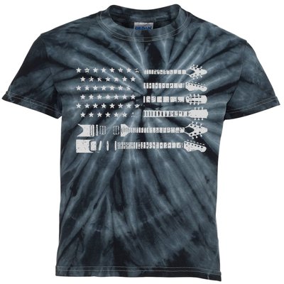 Patriotic Guitar Player Gift American Flag Guitarist Vintage Kids Tie-Dye T-Shirt