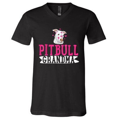 Pitbull Grandma Pit Bull Terrier Dog Lover Owner Pibble V-Neck T-Shirt