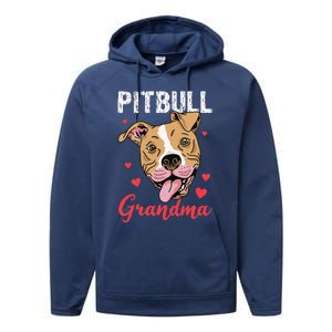 Pitbull Grandma Pawma Dog Grandparents Dog Lover Performance Fleece Hoodie