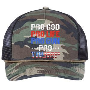 Pro God Pro Life Pro Gun Pro Trump Patriotic Trumps Fans Retro Rope Trucker Hat Cap