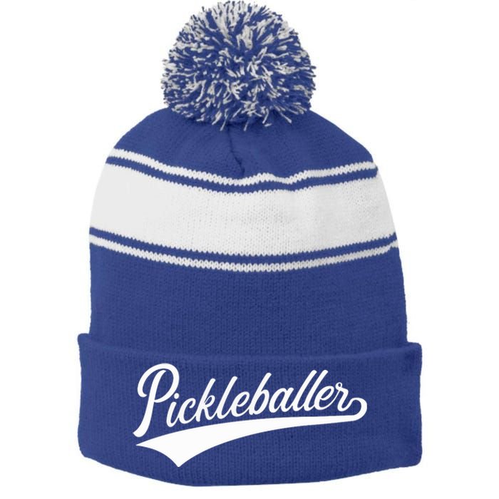 Pickleballer Gift Stripe Pom Pom Beanie