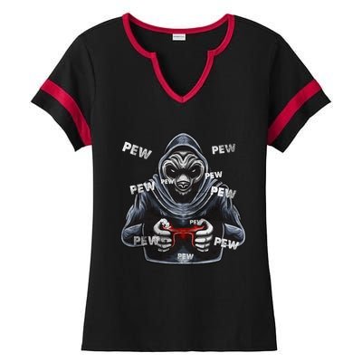 Pew Gamer Panda Pew Pew Gaming Lover Cute Gift Ladies Halftime Notch Neck Tee