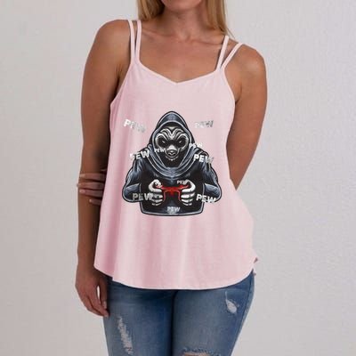 Pew Gamer Panda Pew Pew Gaming Lover Cute Gift Women's Strappy Tank