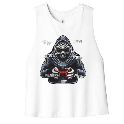 Pew Gamer Panda Pew Pew Gaming Lover Cute Gift Women's Racerback Cropped Tank