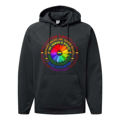 Pride Gay Rainbow Human LGBT Month Sunflower Performance Fleece Hoodie