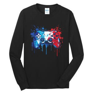 Patriotic Gamer Red White Blue 4th Of July Video Game Tall Long Sleeve T-Shirt