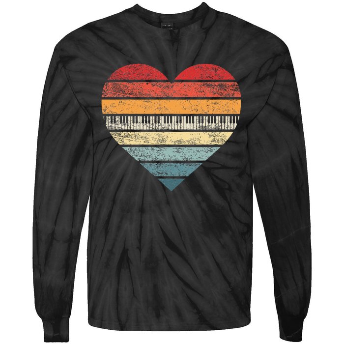 Pianist Gifts Retro Sunset Piano Keyboard Player Teacher Tie-Dye Long Sleeve Shirt